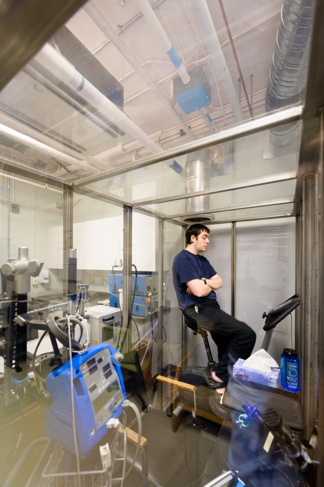 Ryon Anas participates in an experiment in Chris Carlsten’s Air Pollution Exposure Laboratory. Photo: Don Erhardt
