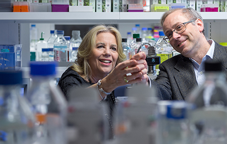 Sharon Colle, President and CEO of the Foundation Fighting Blindness and Orson Moritz, Associate Professor in the Department of Ophthalmology and Visual Sciences. Photo credit: Don Erhardt