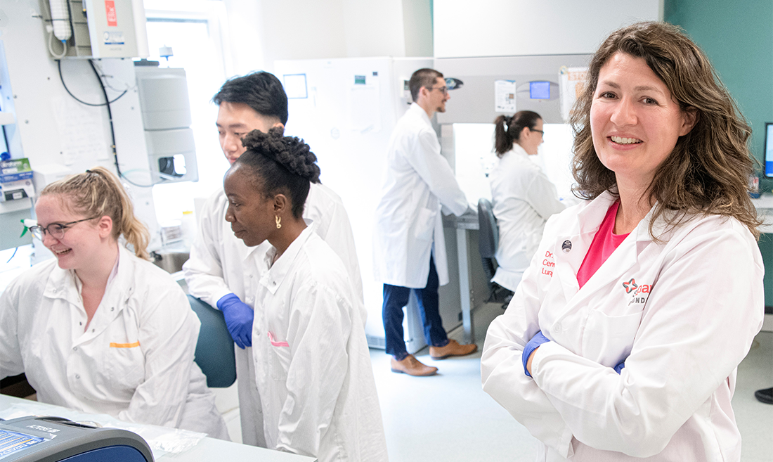 Dr. Tillie Hackett, right, with graduate students and technicians in her lab at the UBC Centre for Heart Lung Innovation at St. Paul’s Hospital.