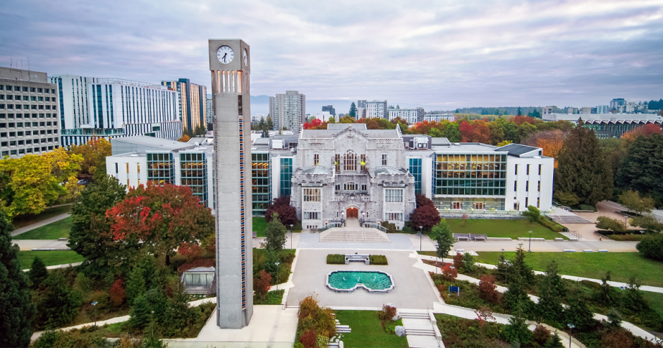 An aerial image of the Irving K. Barber Learning Centre at UBC Vancouver.